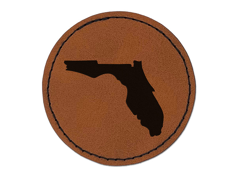 Florida State Silhouette Round Iron-On Engraved Faux Leather Patch Applique - 2.5"