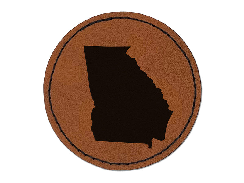 Georgia State Silhouette Round Iron-On Engraved Faux Leather Patch Applique - 2.5"