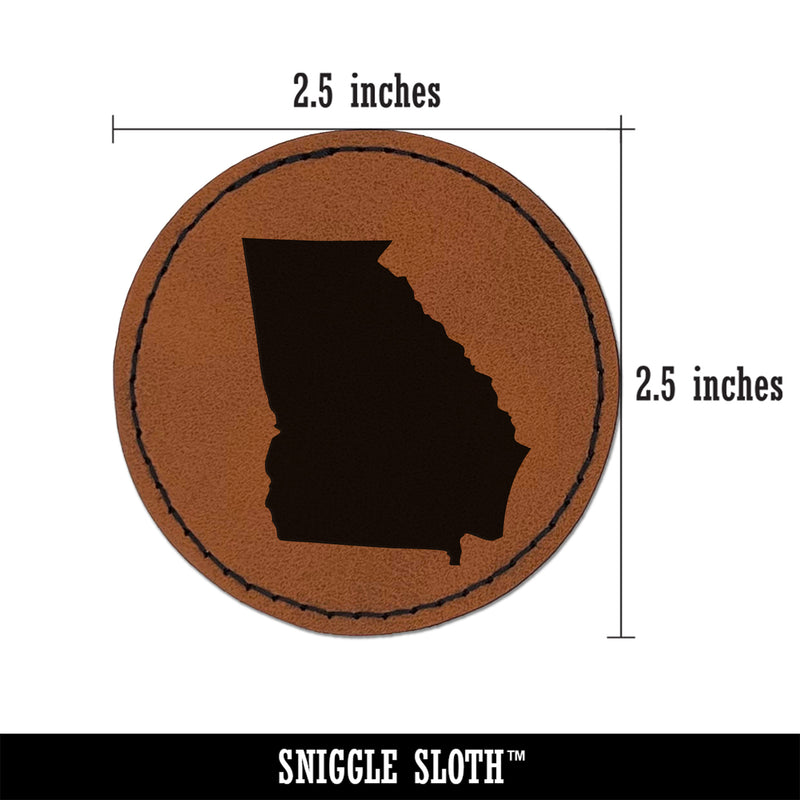 Georgia State Silhouette Round Iron-On Engraved Faux Leather Patch Applique - 2.5"