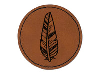 Hand Drawn Artsy Feather Round Iron-On Engraved Faux Leather Patch Applique - 2.5"