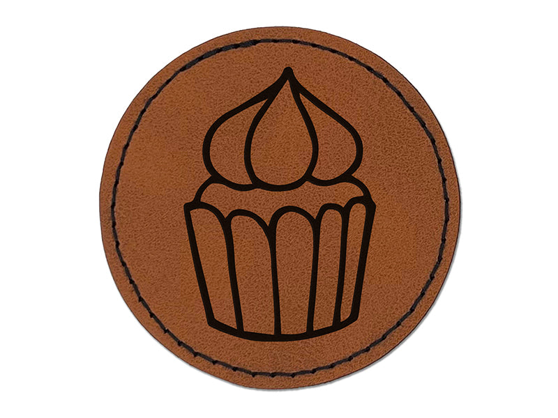 Hand Drawn Cupcake Doodle Round Iron-On Engraved Faux Leather Patch Applique - 2.5"