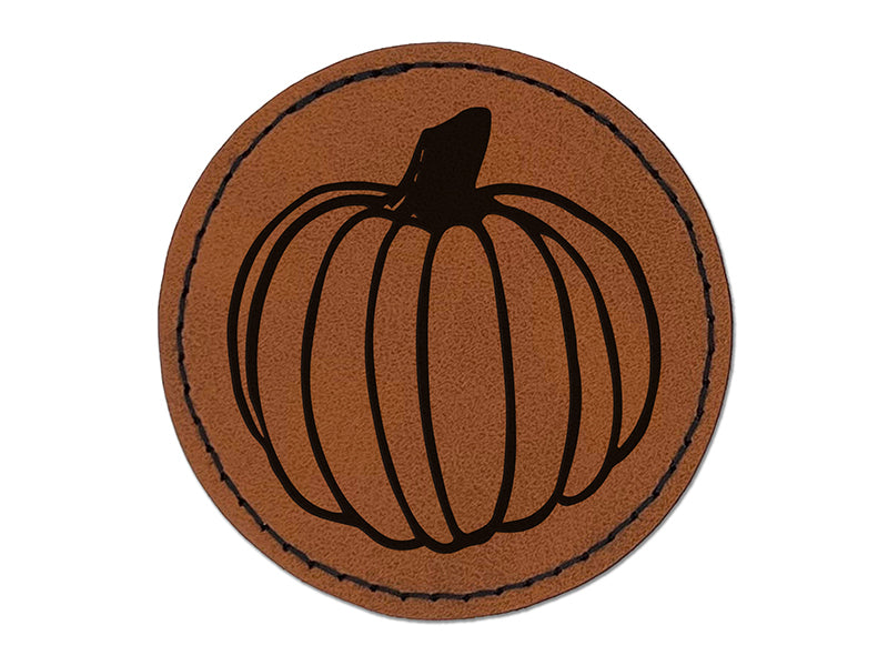 Hand Drawn Pumpkin Doodle Fall Thanksgiving Halloween Round Iron-On Engraved Faux Leather Patch Applique - 2.5"