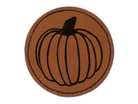 Hand Drawn Pumpkin Doodle Fall Thanksgiving Halloween Round Iron-On Engraved Faux Leather Patch Applique - 2.5"