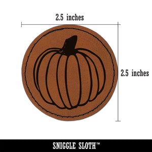 Hand Drawn Pumpkin Doodle Fall Thanksgiving Halloween Round Iron-On Engraved Faux Leather Patch Applique - 2.5"