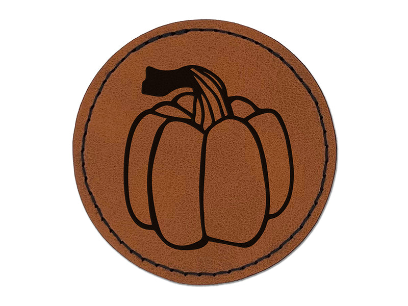 Hand Drawn Pumpkin Gnarled Stem Doodle Fall Thanksgiving Halloween Round Iron-On Engraved Faux Leather Patch Applique - 2.5"