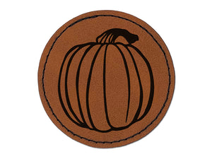 Hand Drawn Round Pumpkin Doodle Fall Thanksgiving Halloween Round Iron-On Engraved Faux Leather Patch Applique - 2.5"