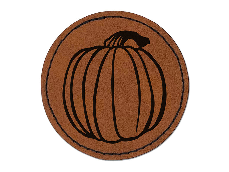 Hand Drawn Round Pumpkin Doodle Fall Thanksgiving Halloween Round Iron-On Engraved Faux Leather Patch Applique - 2.5"