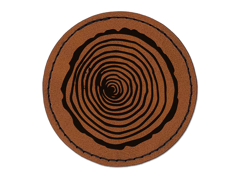 Hand Drawn Tree Rings Doodle Round Iron-On Engraved Faux Leather Patch Applique - 2.5"