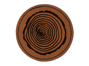 Hand Drawn Tree Rings Doodle Round Iron-On Engraved Faux Leather Patch Applique - 2.5"