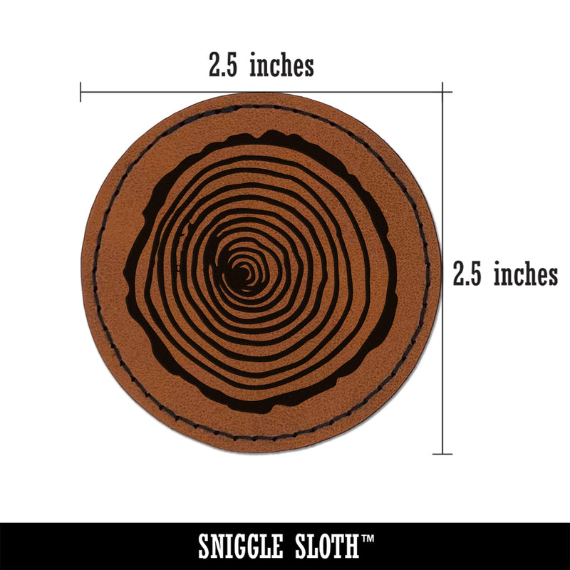 Hand Drawn Tree Rings Doodle Round Iron-On Engraved Faux Leather Patch Applique - 2.5"