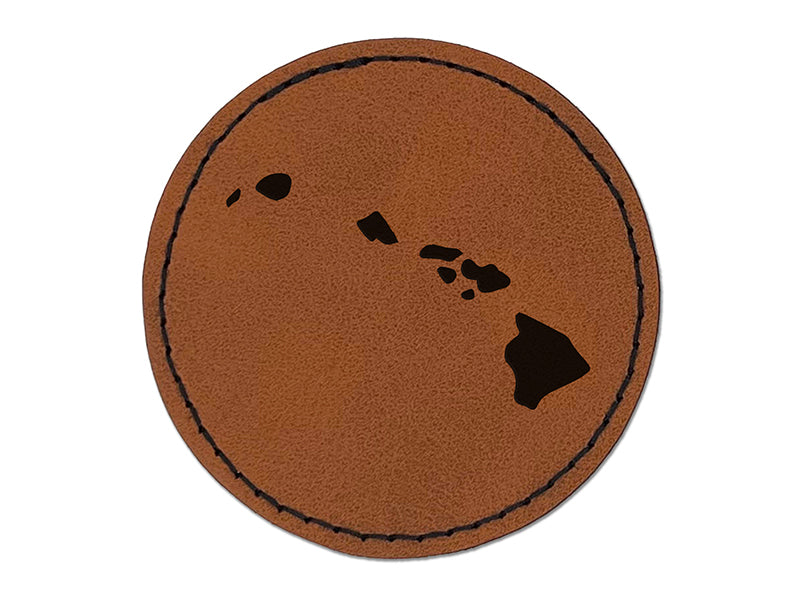 Hawaii State Silhouette Round Iron-On Engraved Faux Leather Patch Applique - 2.5"