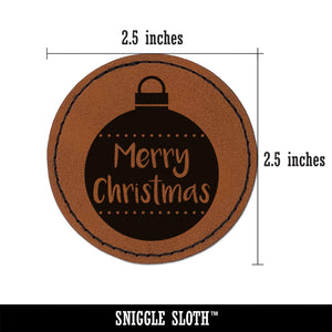 Holiday Ornament Merry Christmas Round Iron-On Engraved Faux Leather Patch Applique - 2.5"