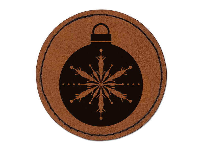Holiday Ornament Snowflake Round Iron-On Engraved Faux Leather Patch Applique - 2.5"