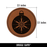 Holiday Ornament Snowflake Round Iron-On Engraved Faux Leather Patch Applique - 2.5"