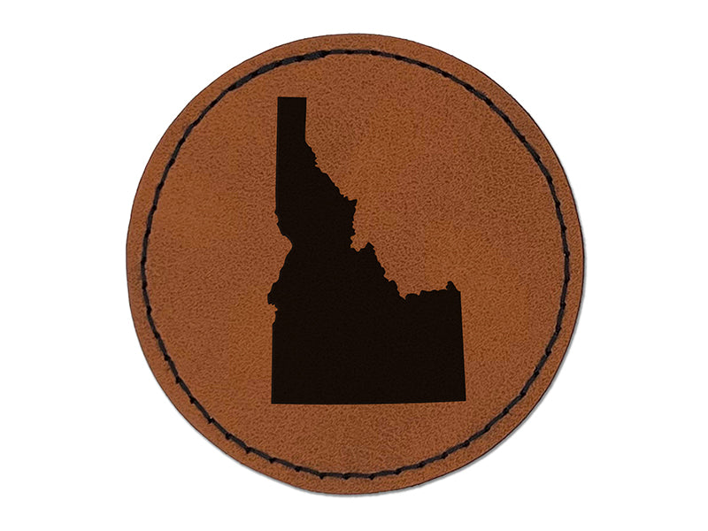 Idaho State Silhouette Round Iron-On Engraved Faux Leather Patch Applique - 2.5"