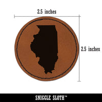 Illinois State Silhouette Round Iron-On Engraved Faux Leather Patch Applique - 2.5"