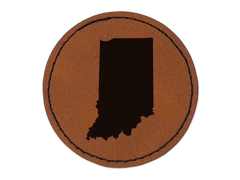 Indiana State Silhouette Round Iron-On Engraved Faux Leather Patch Applique - 2.5"