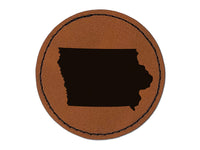 Iowa State Silhouette Round Iron-On Engraved Faux Leather Patch Applique - 2.5"