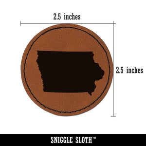 Iowa State Silhouette Round Iron-On Engraved Faux Leather Patch Applique - 2.5"