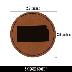 Kansas State Silhouette Round Iron-On Engraved Faux Leather Patch Applique - 2.5"