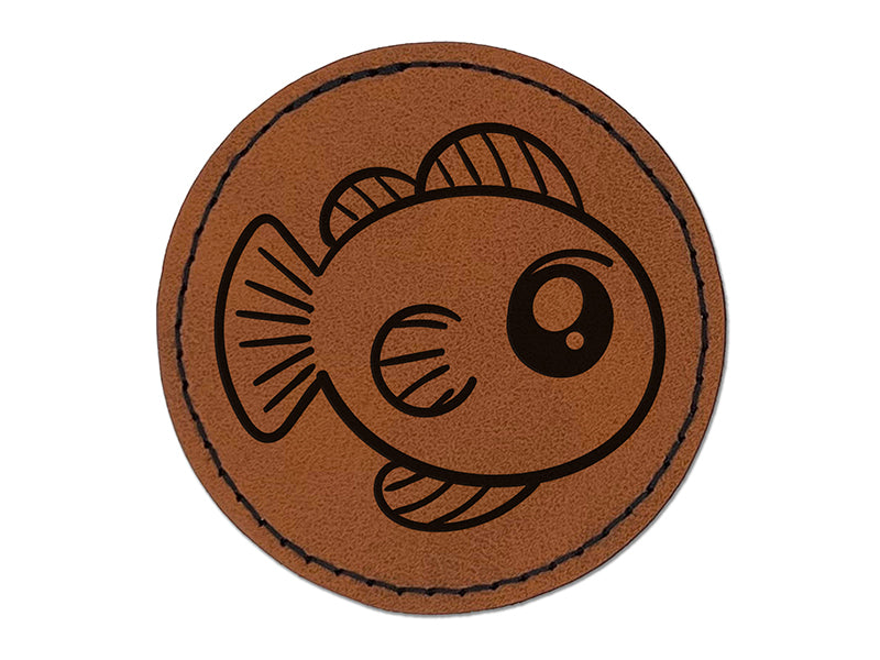 Kawaii Fish Round Iron-On Engraved Faux Leather Patch Applique - 2.5"