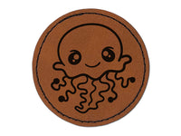 Kawaii Jellyfish Round Iron-On Engraved Faux Leather Patch Applique - 2.5"