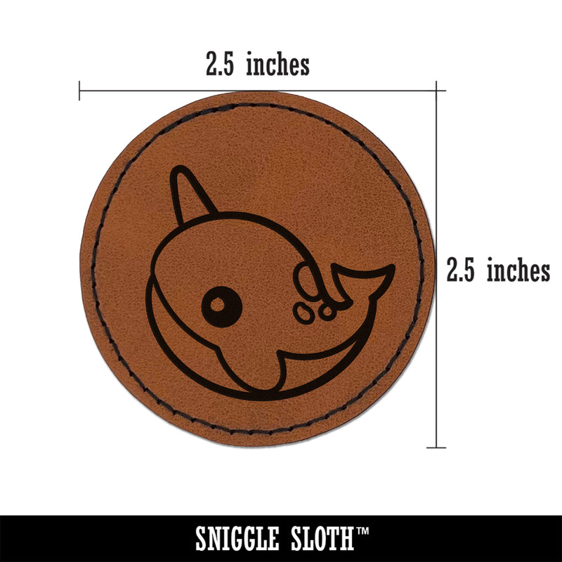 Kawaii Narwhal Round Iron-On Engraved Faux Leather Patch Applique - 2.5"