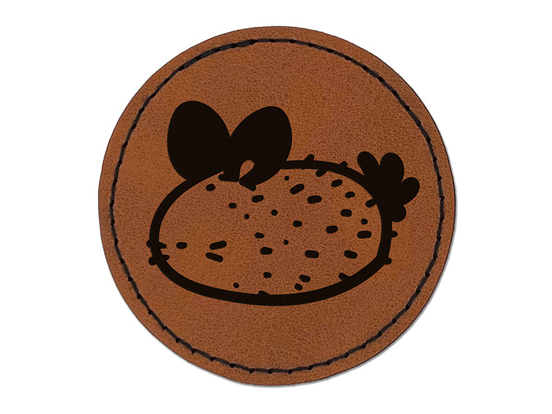 Kawaii Sea Bunny Slug Round Iron-On Engraved Faux Leather Patch Applique - 2.5"