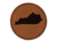 Kentucky State Silhouette Round Iron-On Engraved Faux Leather Patch Applique - 2.5"