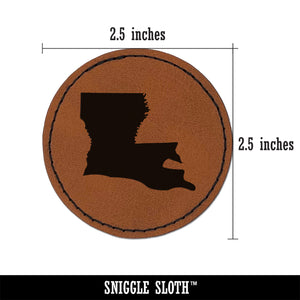 Louisiana State Silhouette Round Iron-On Engraved Faux Leather Patch Applique - 2.5"