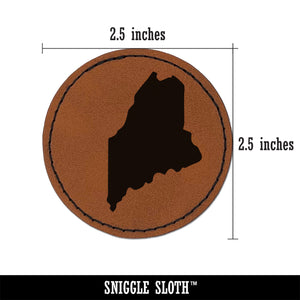 Maine State Silhouette Round Iron-On Engraved Faux Leather Patch Applique - 2.5"