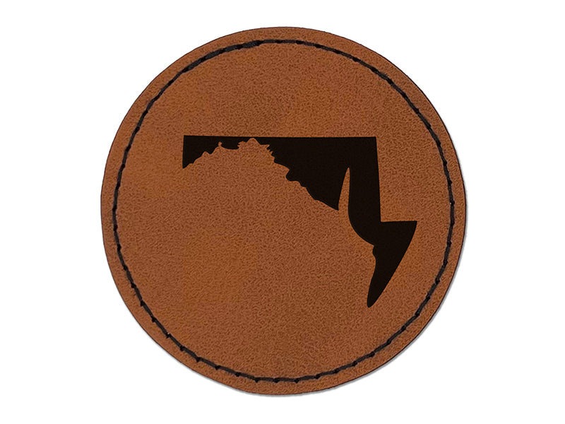 Maryland State Silhouette Round Iron-On Engraved Faux Leather Patch Applique - 2.5"