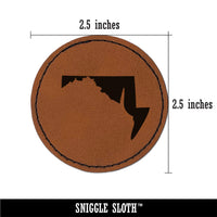 Maryland State Silhouette Round Iron-On Engraved Faux Leather Patch Applique - 2.5"