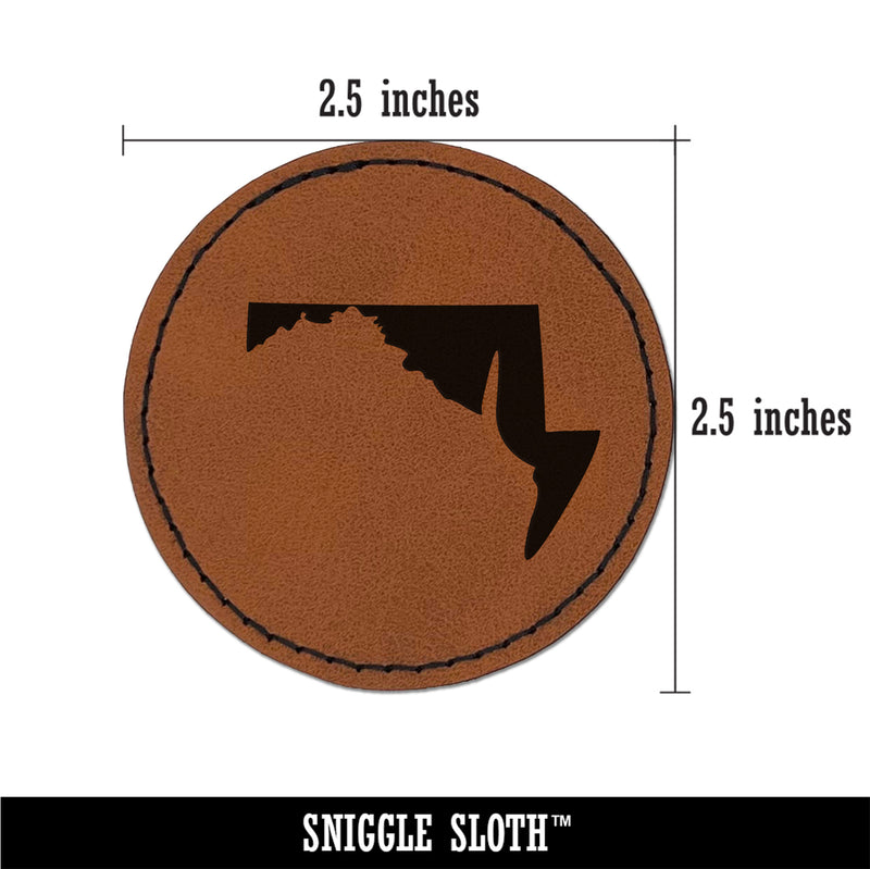 Maryland State Silhouette Round Iron-On Engraved Faux Leather Patch Applique - 2.5"