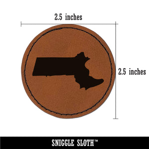 Massachusetts State Silhouette Round Iron-On Engraved Faux Leather Patch Applique - 2.5"