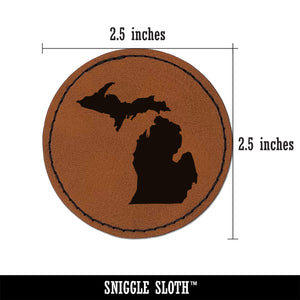 Michigan State Silhouette Round Iron-On Engraved Faux Leather Patch Applique - 2.5"