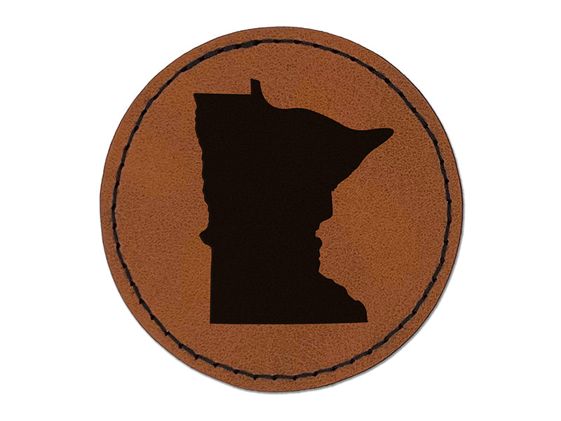 Minnesota State Silhouette Round Iron-On Engraved Faux Leather Patch Applique - 2.5"