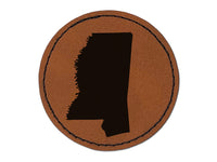 Mississippi State Silhouette Round Iron-On Engraved Faux Leather Patch Applique - 2.5"