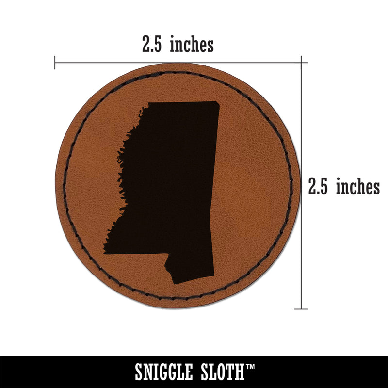 Mississippi State Silhouette Round Iron-On Engraved Faux Leather Patch Applique - 2.5"