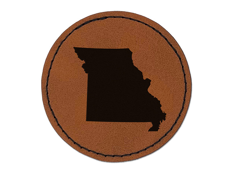Missouri State Silhouette Round Iron-On Engraved Faux Leather Patch Applique - 2.5"