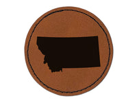 Montana State Silhouette Round Iron-On Engraved Faux Leather Patch Applique - 2.5"