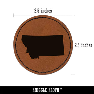 Montana State Silhouette Round Iron-On Engraved Faux Leather Patch Applique - 2.5"