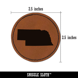 Nebraska State Silhouette Round Iron-On Engraved Faux Leather Patch Applique - 2.5"