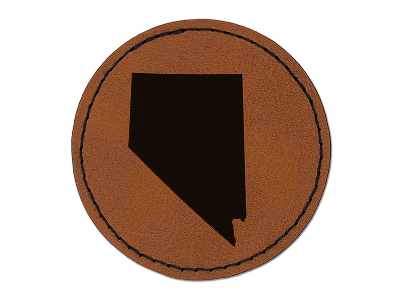 Nevada State Silhouette Round Iron-On Engraved Faux Leather Patch Applique - 2.5"