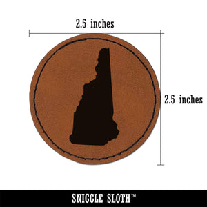 New Hampshire State Silhouette Round Iron-On Engraved Faux Leather Patch Applique - 2.5"