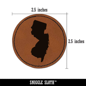 New Jersey State Silhouette Round Iron-On Engraved Faux Leather Patch Applique - 2.5"