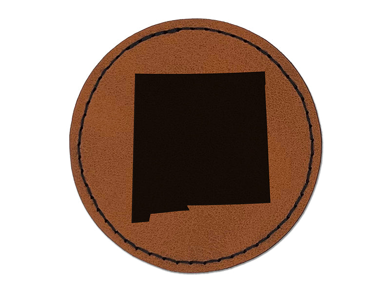 New Mexico State Silhouette Round Iron-On Engraved Faux Leather Patch Applique - 2.5"