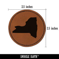 New York State Silhouette Round Iron-On Engraved Faux Leather Patch Applique - 2.5"