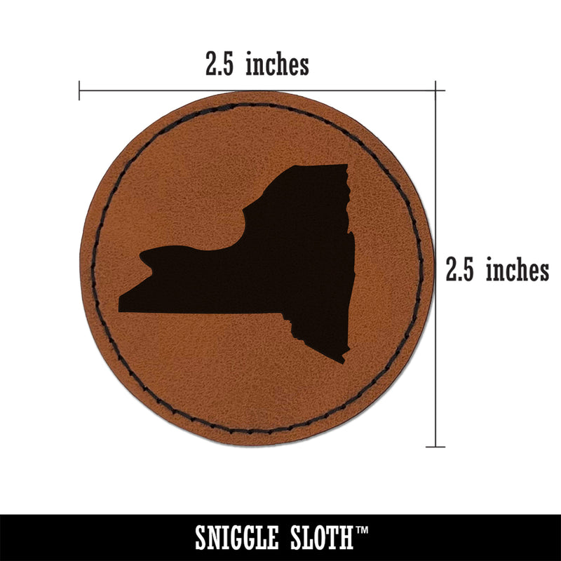 New York State Silhouette Round Iron-On Engraved Faux Leather Patch Applique - 2.5"