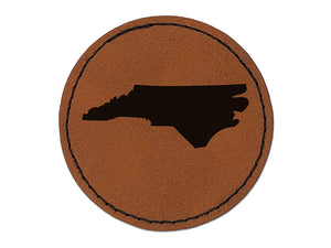 North Carolina State Silhouette Round Iron-On Engraved Faux Leather Patch Applique - 2.5"